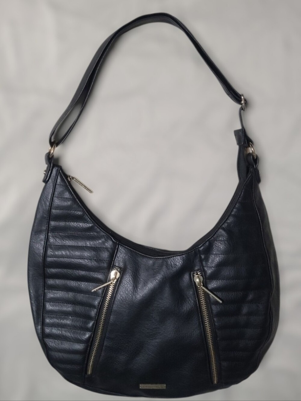 Vintage Y2K Rampage Black Quilted Slouchy Hobo Shoulder Bag Moto Gold
